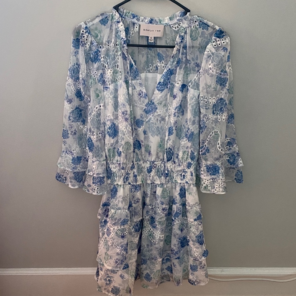 Adelyn Rae Blue and White Floral Dress